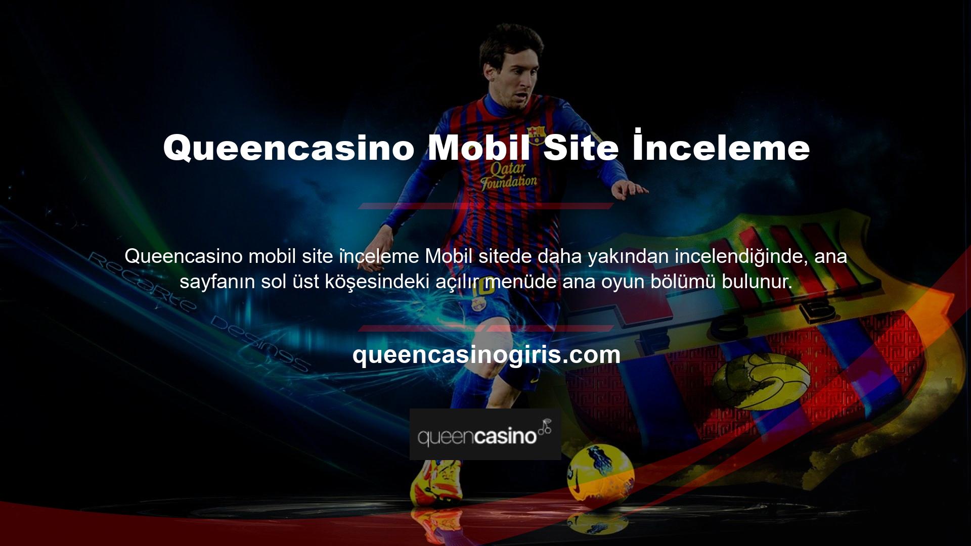 Queencasino mobil ana sayfasının sağ üst köşesinde Quick Match arama paneli bulunmakta olup Türkçe, İngilizce, Almanca ve Fransızca dillerini desteklemektedir